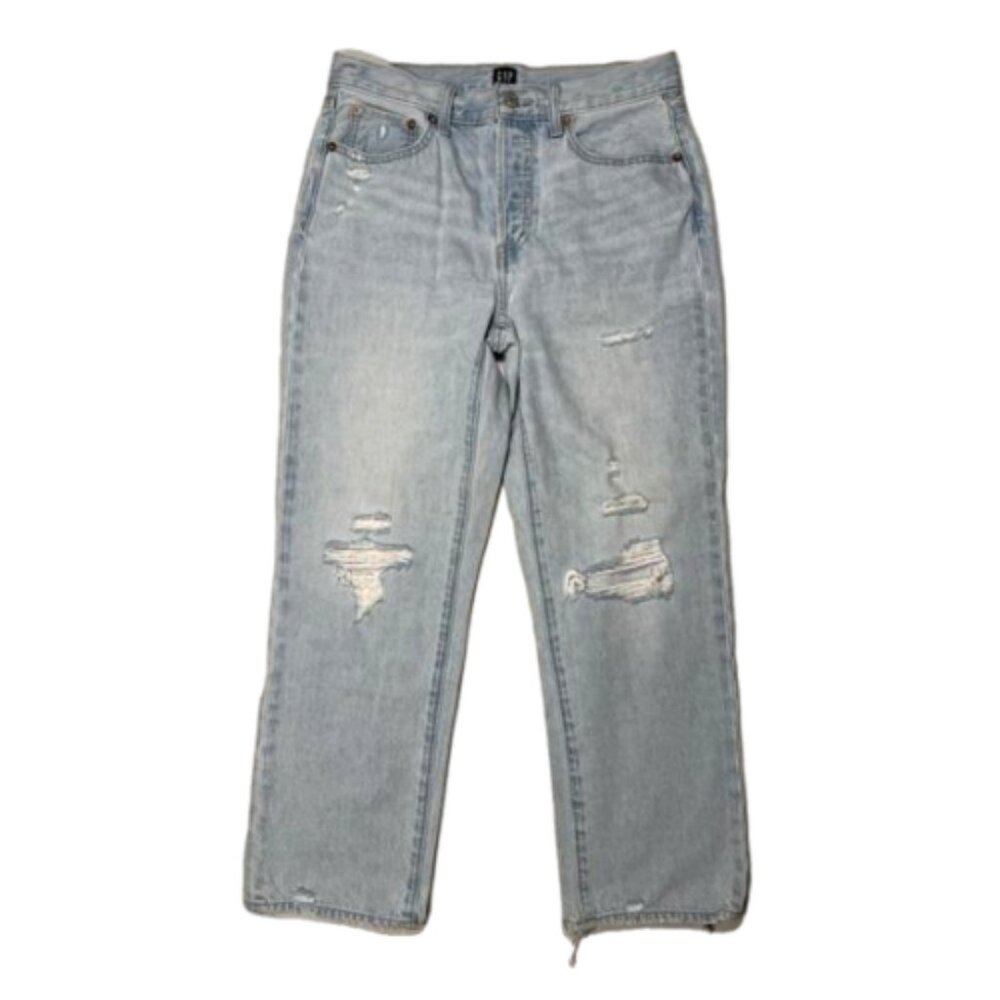 GAP Boyfriend Light Wash Distressed Straight Leg Hi Rise Jeans Size 4/27 #2032